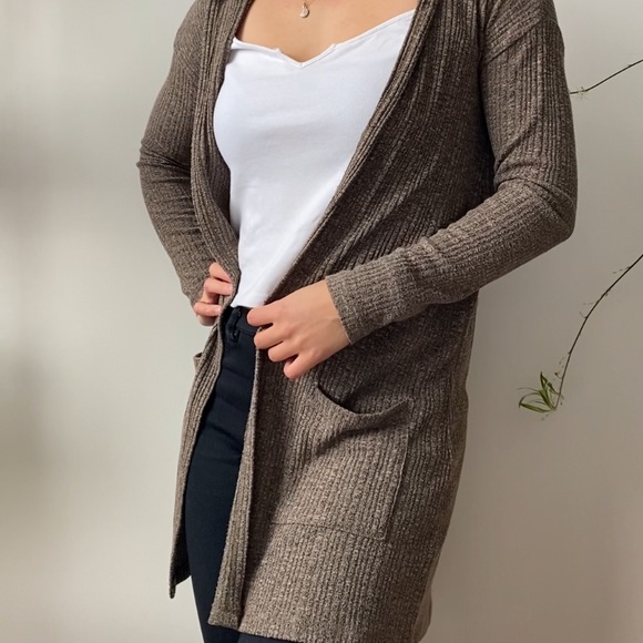 AEO Long Brown Open Cardigan - Picture 2 of 7